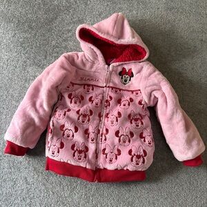 Disney Minnie Mouse Girls Fleece Sherpa Lined Zip-up Hooded Jacket Size Small/6